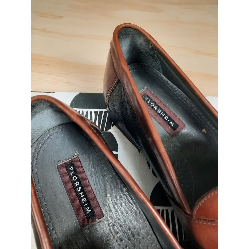 Florsheim Mens 10.5 Tassel‎ Kiltie Loafers Two Tone Black Brown Leather - Picture 6 of 7